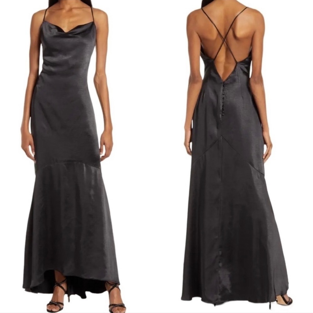 NWT ELLIATT Aisle Satin Slipdress in Black Size XL